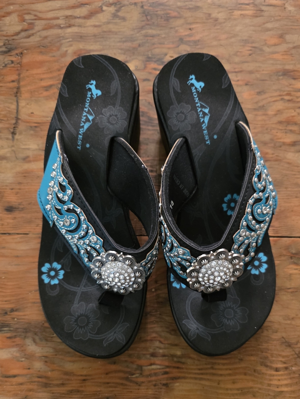 MONTANA WEST New Turquoise Embellished Platform Sandals - Picture 2 of 4